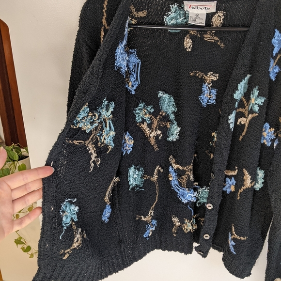 Vintage 90s Grunge Floral Embroidered Textured Cardigan - Picture 9 of 11